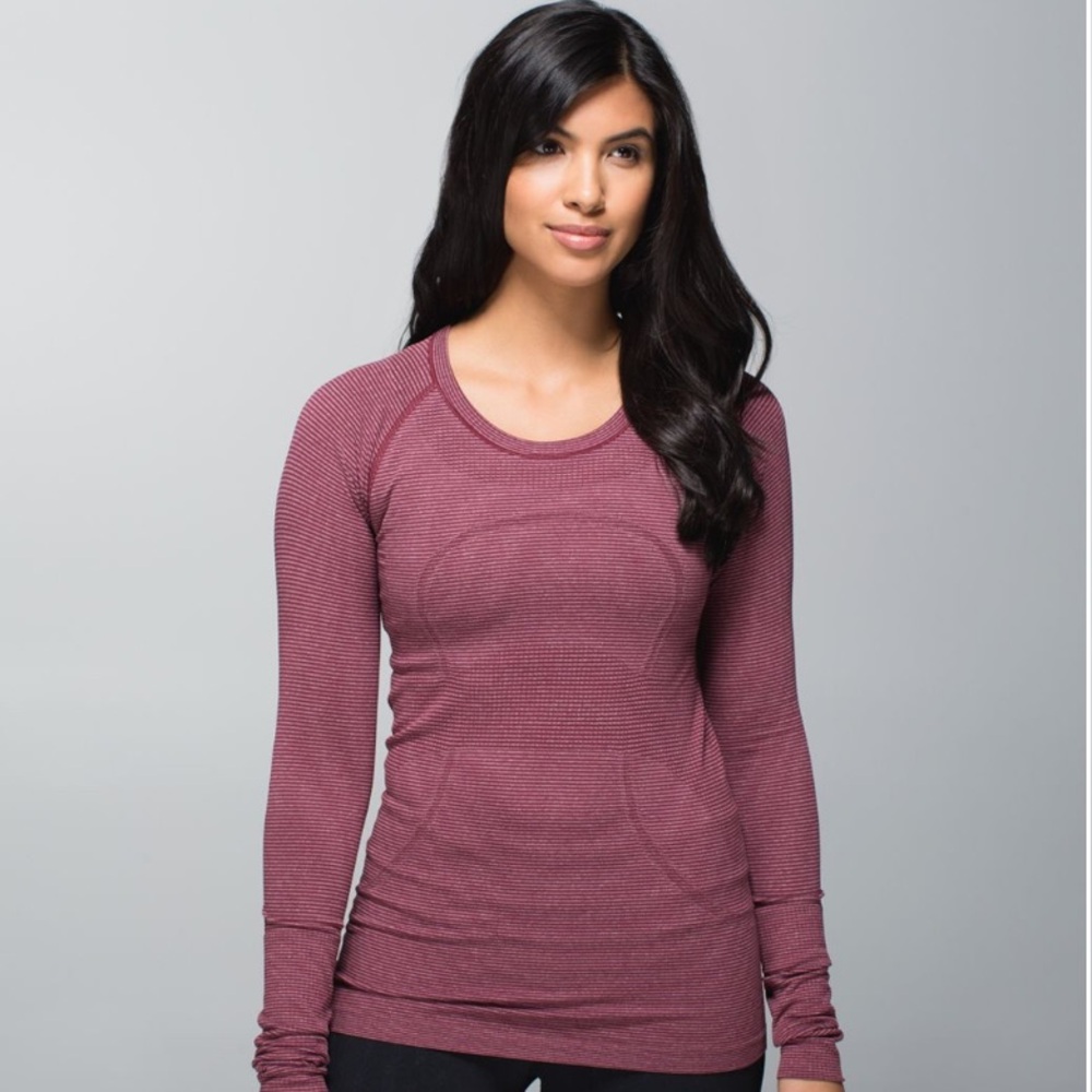 Lululemon Swiftly Tech Long Sleeve in Tonka Stripe Heathered Rust Berry Size 6